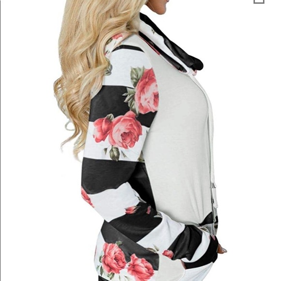 woman floral cowl neck sweatshirts w pocket - Picture 6 of 7